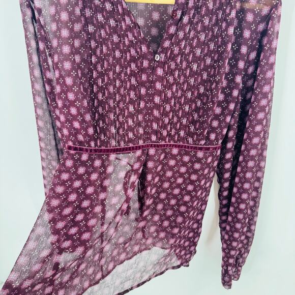 Apt. 9 Sheer Babydoll Blouse Size L Y2K Burnout Velvet Floral Boho Top - Picture 9 of 9